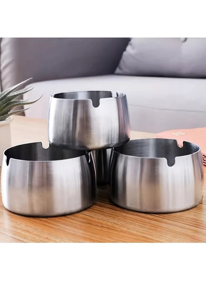 3 قطع من منافض السجائر الفضية المصنوعة من الفولاذ المقاوم للصدأ، مستديرة، كلاسيكية، لتزيين المنزل أو المكتب. - Image 1